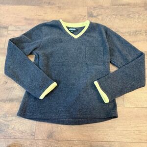 J.Crew Sport Womens Gray Fleece V-Neck Pullover Neon Yellow Trim Size Medium